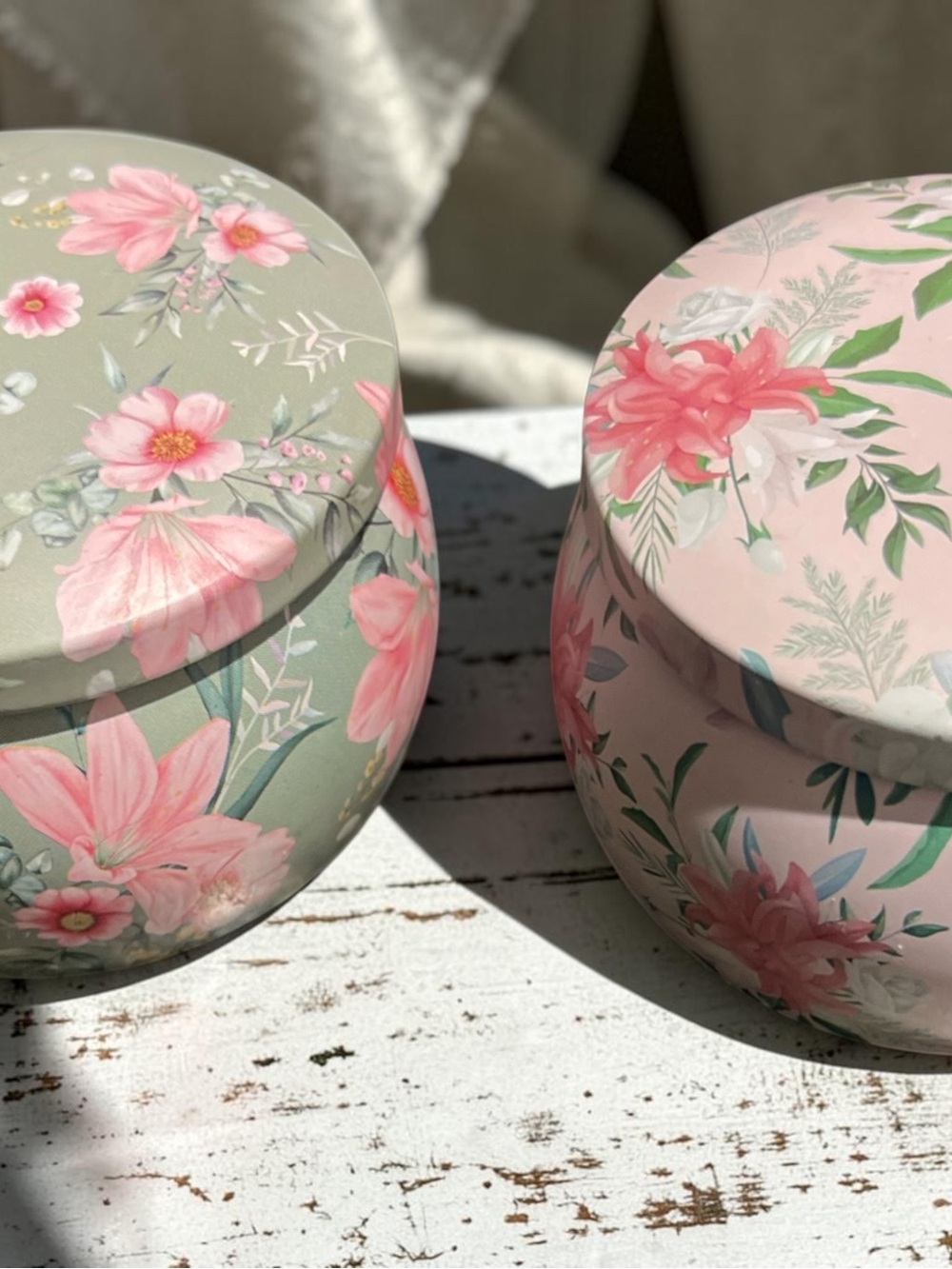 Floral Decorative Storage Tin - Pink and Sage
